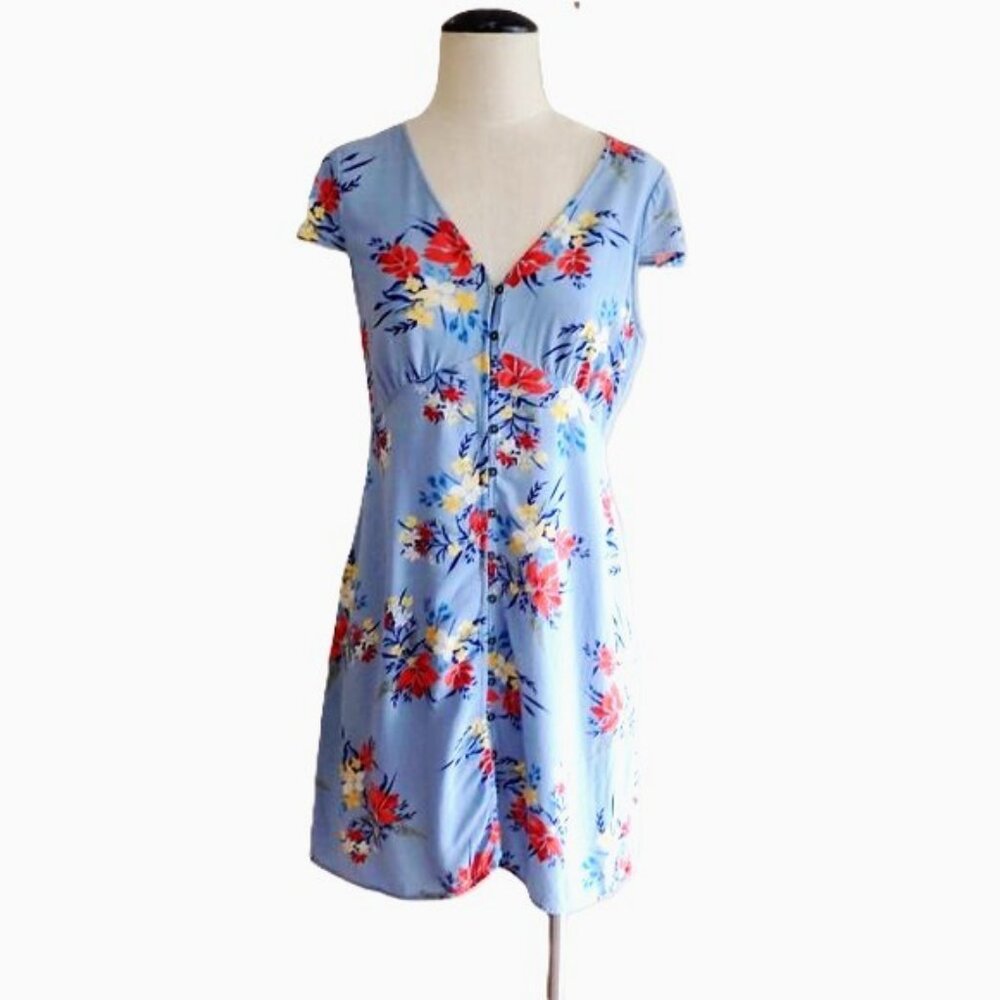 VTG Button Down Summer Mini Dress in Light Blue S